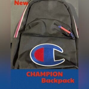 Champion Black Backpack with Blue and Red Accent